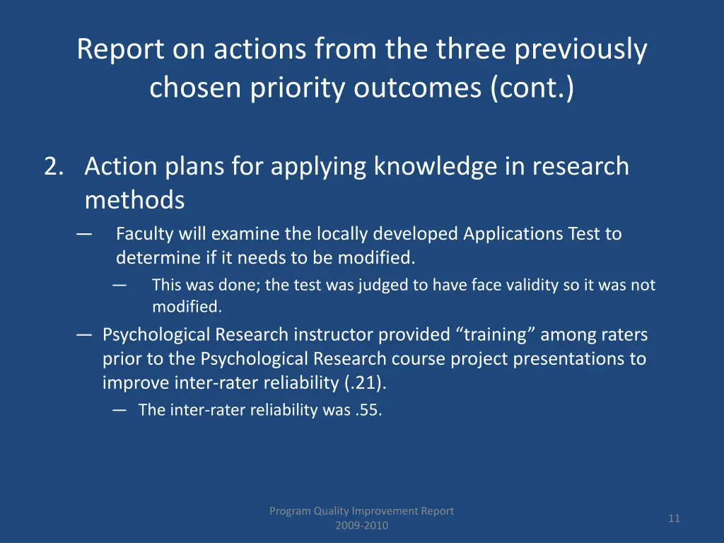 report on actions from the three previously 1