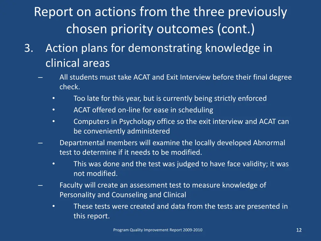report on actions from the three previously 2