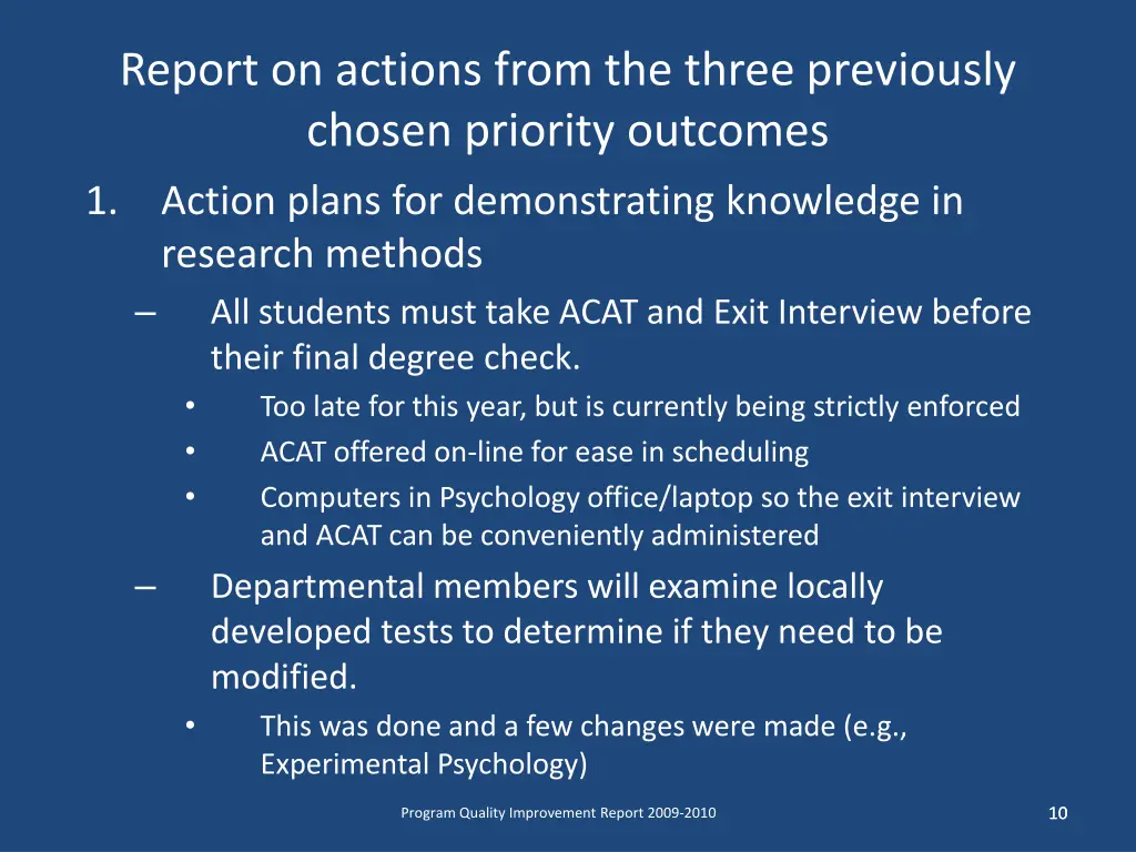 report on actions from the three previously