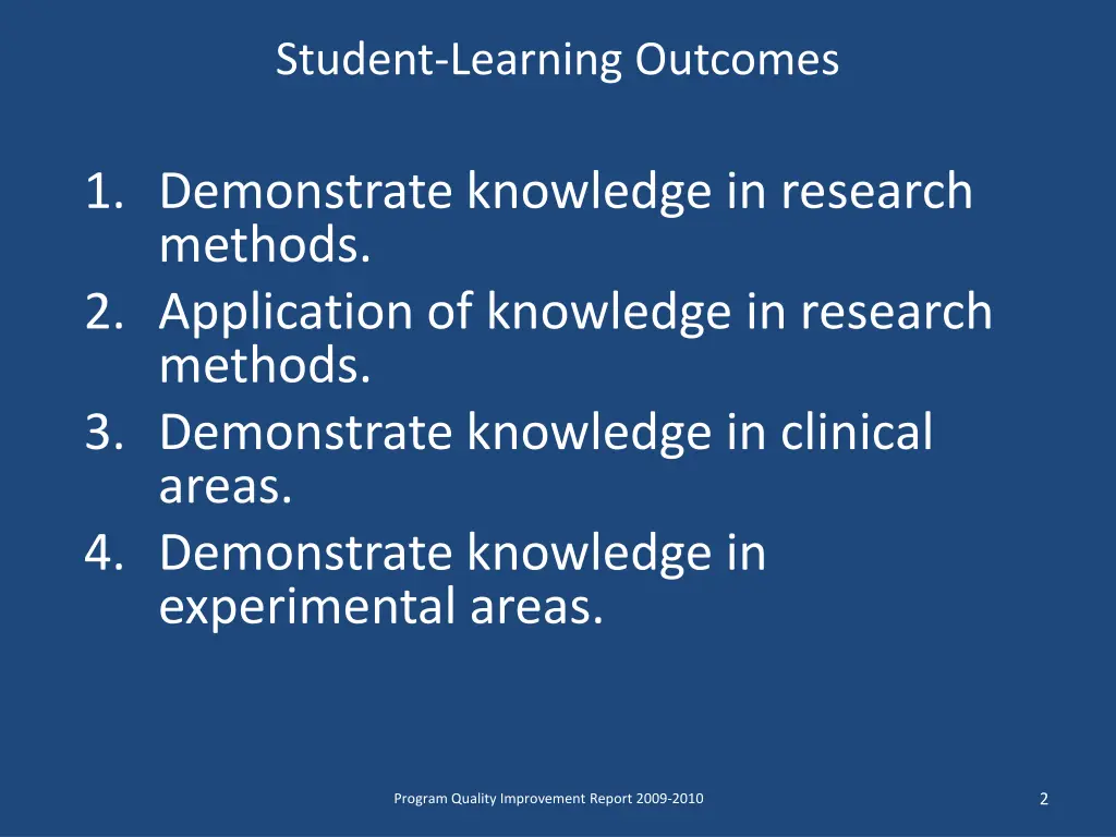 student learning outcomes