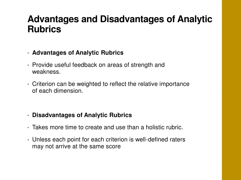 advantages and disadvantages of analytic rubrics