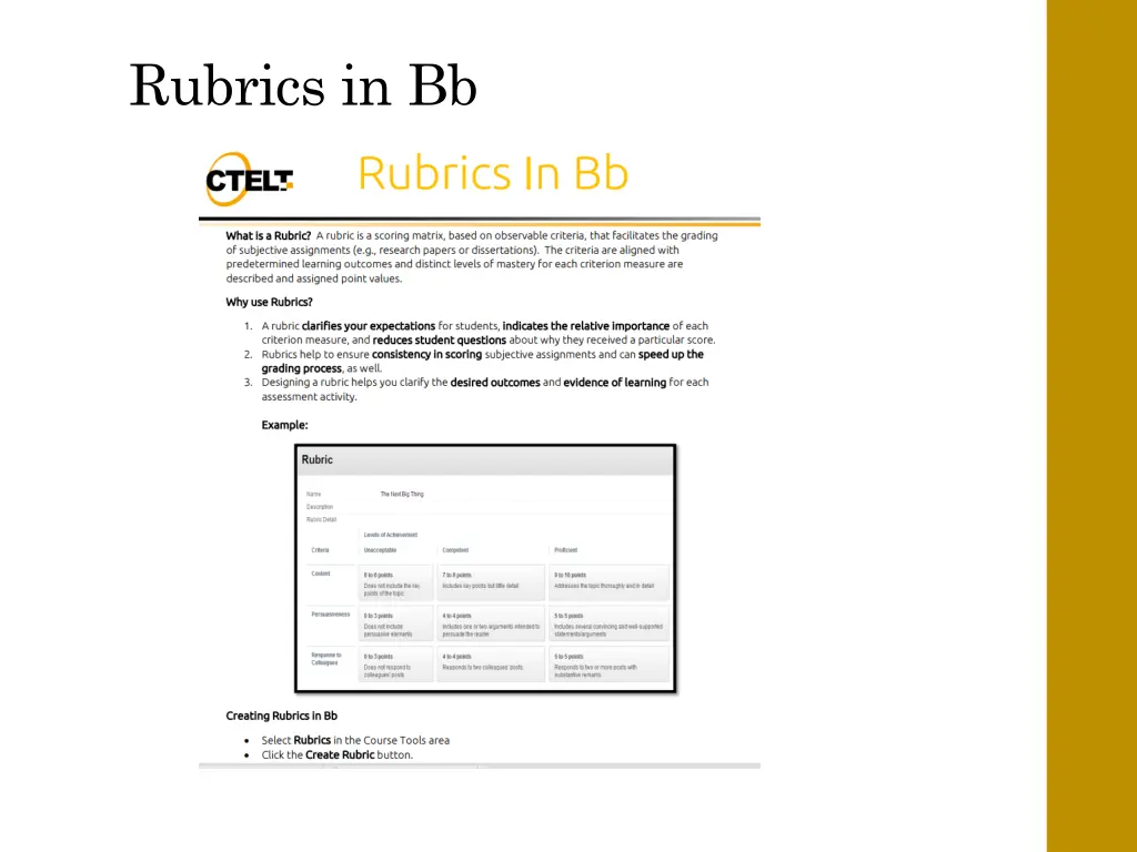 rubrics in bb