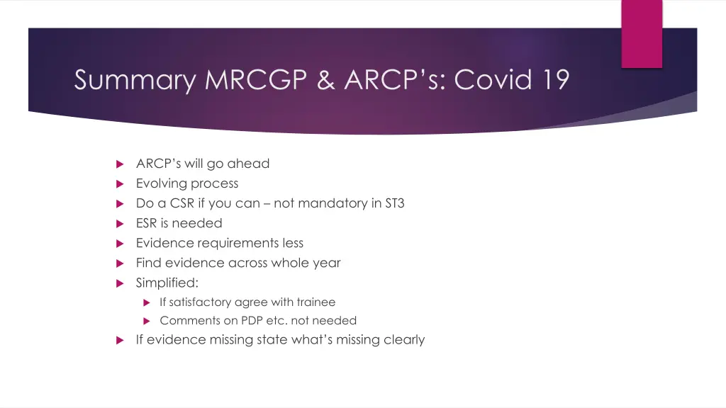 summary mrcgp arcp s covid 19
