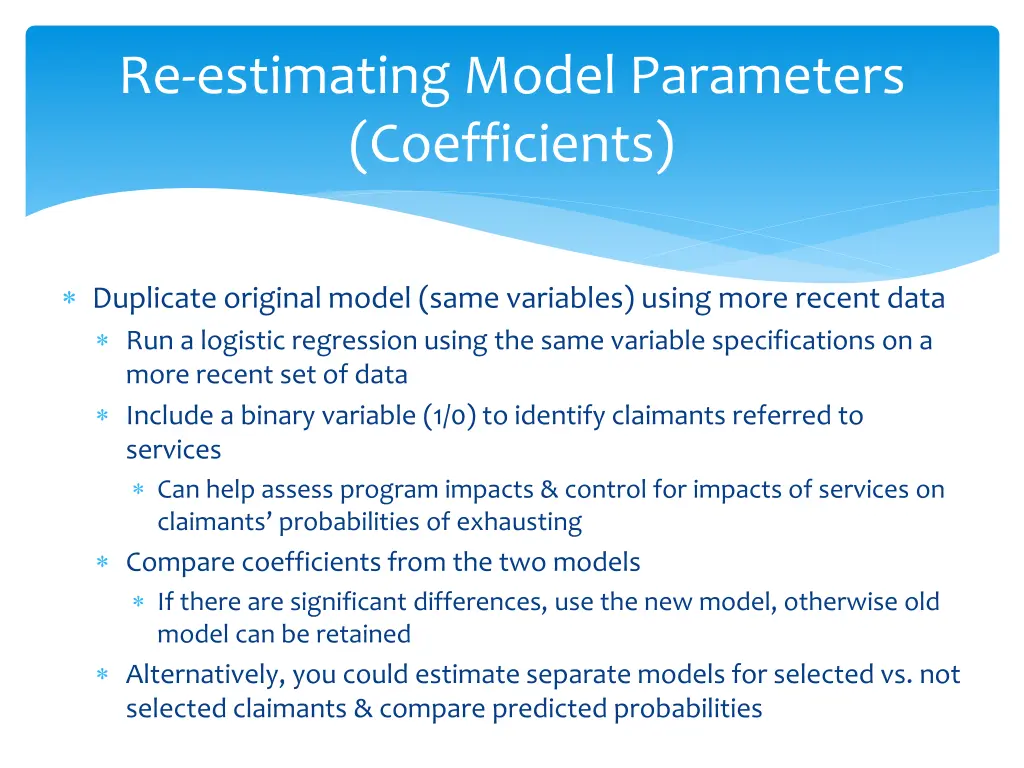 re estimating model parameters coefficients