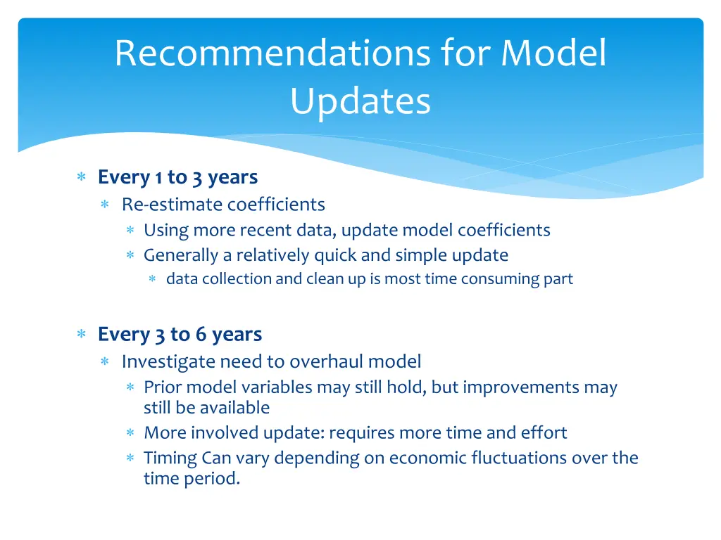 recommendations for model updates