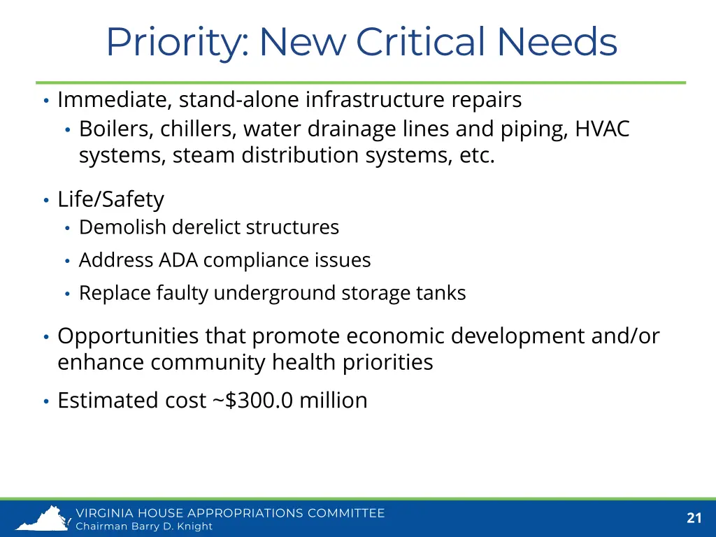 priority new critical needs