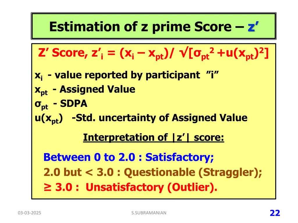 estimation of z prime score z