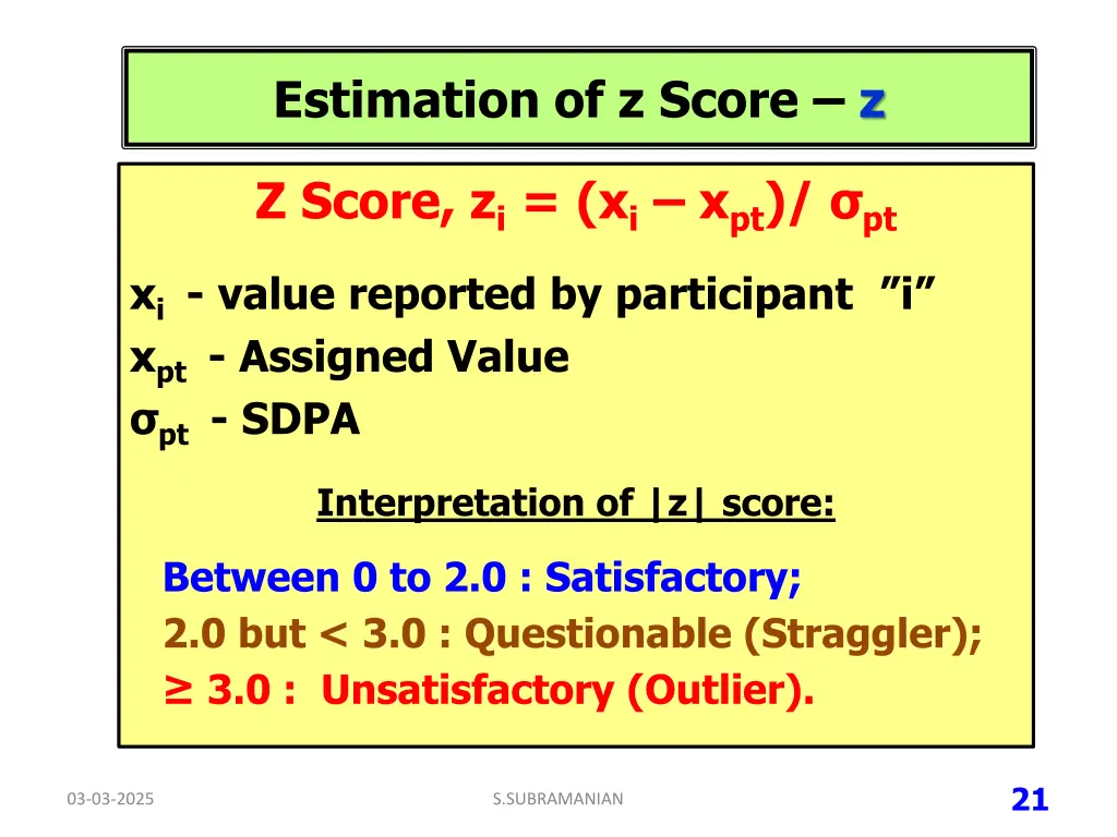 estimation of z score z