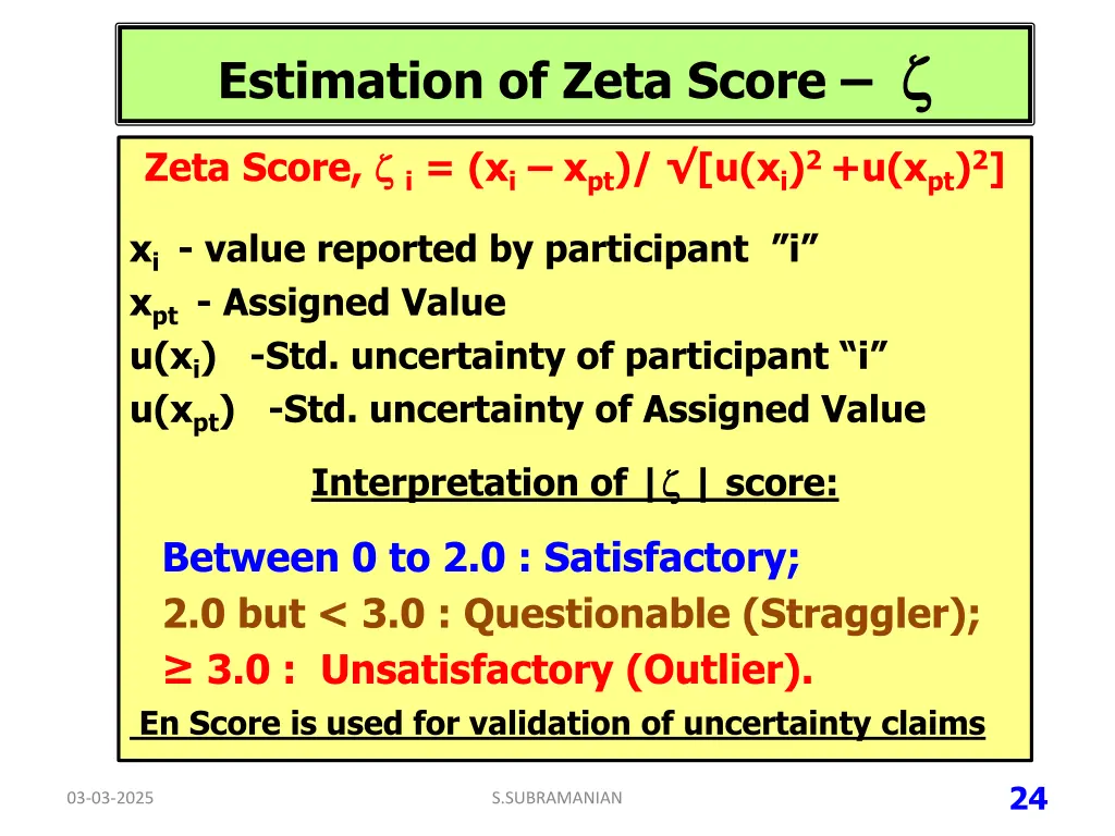 estimation of zeta score