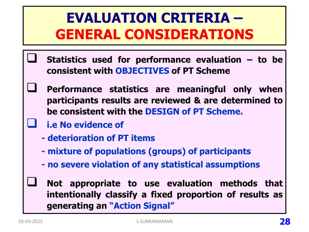 evaluation criteria general considerations
