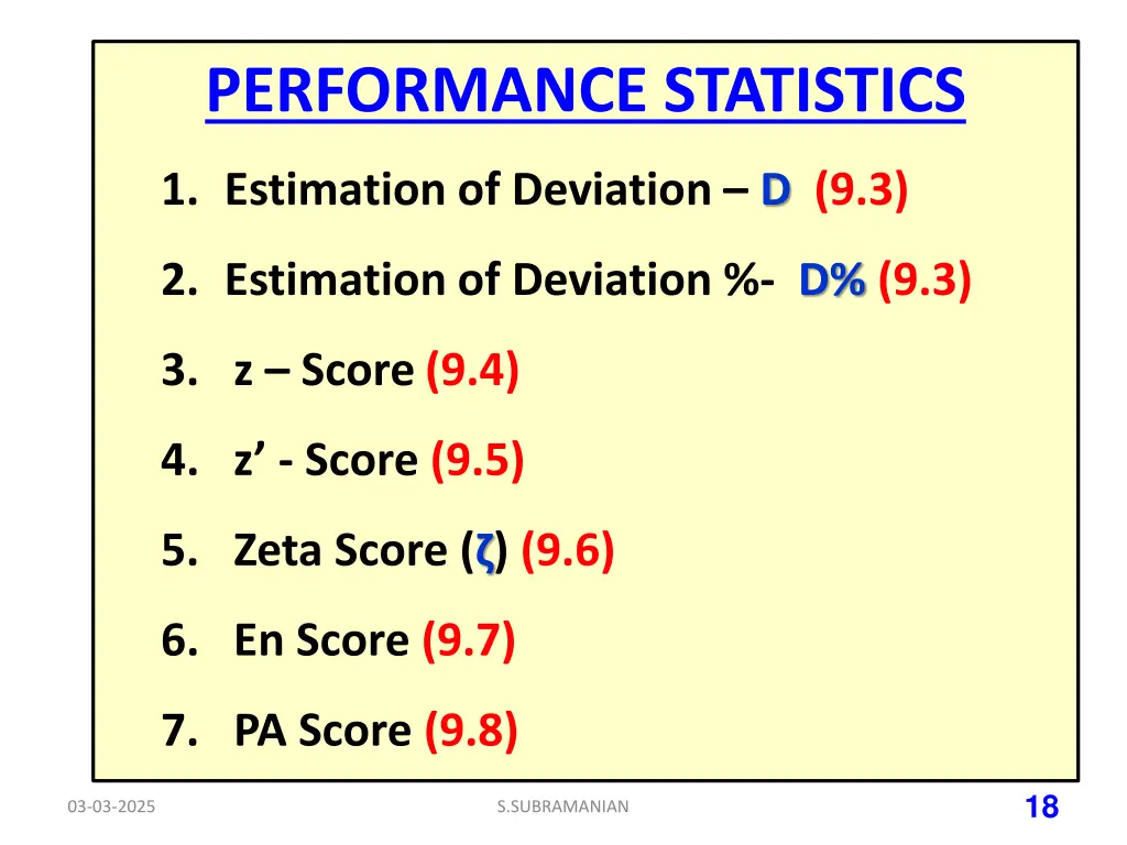 performance statistics