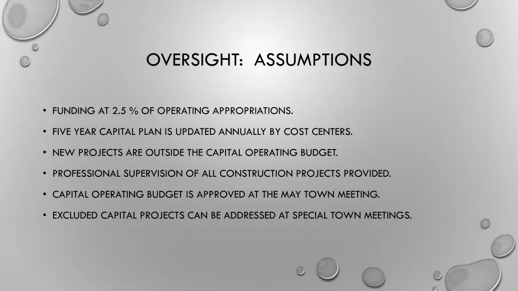 oversight assumptions