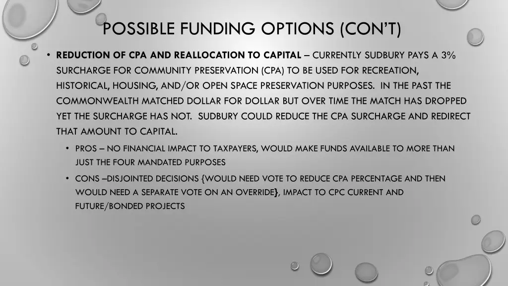 possible funding options con t 1
