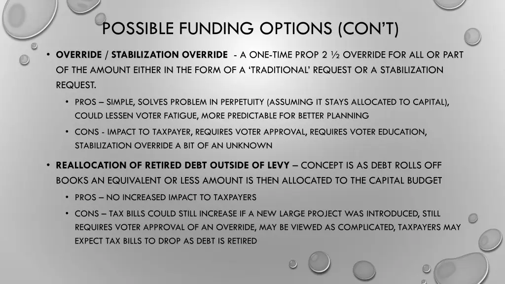 possible funding options con t