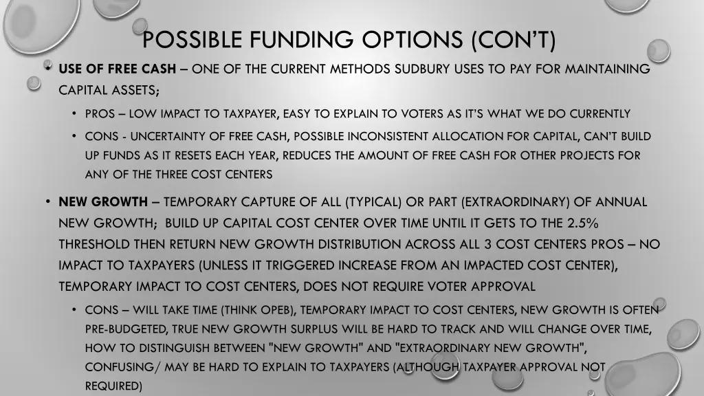 possible funding options con t use of free cash