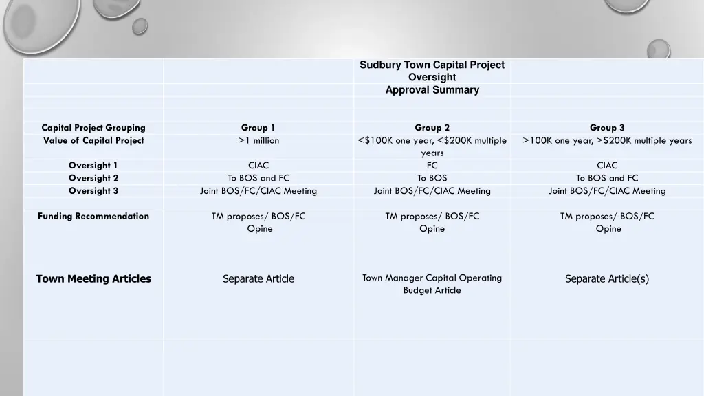sudbury town capital project oversight approval