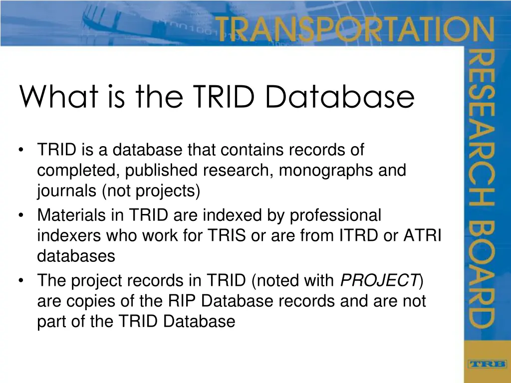 what is the trid database
