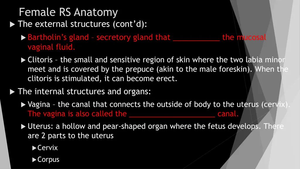 female rs anatomy the external structures cont d