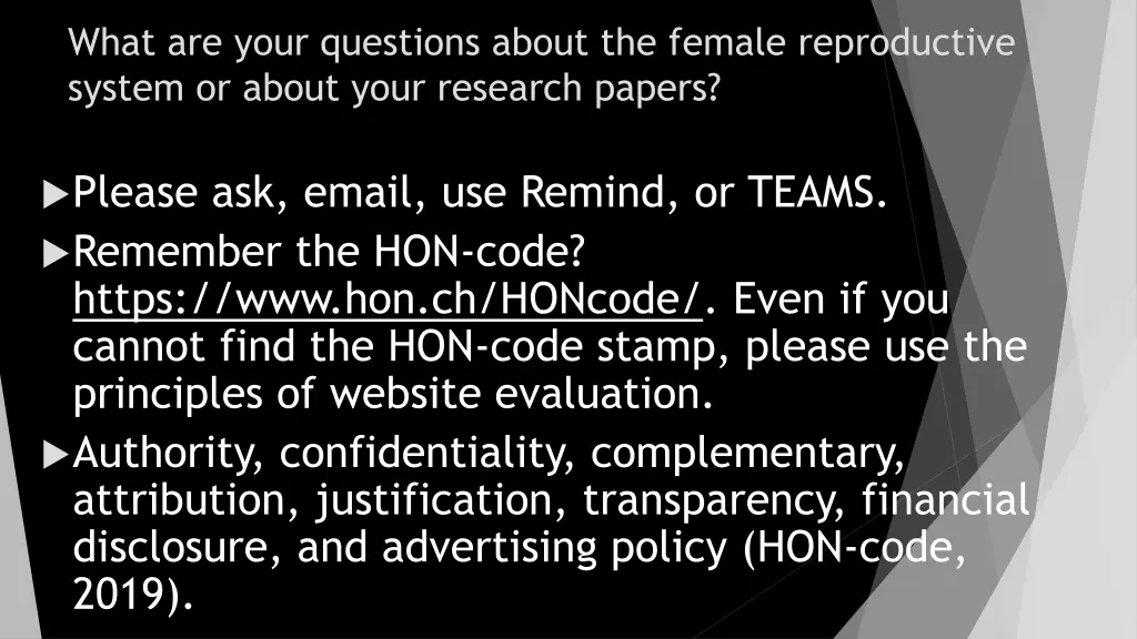 what are your questions about the female