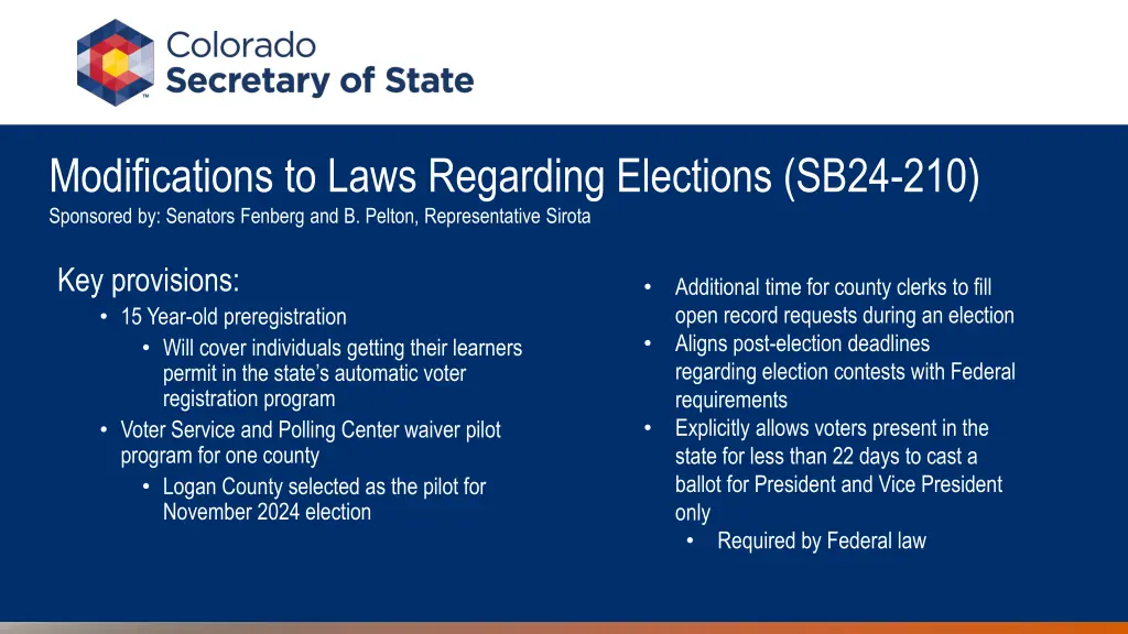 modifications to laws regarding elections sb24