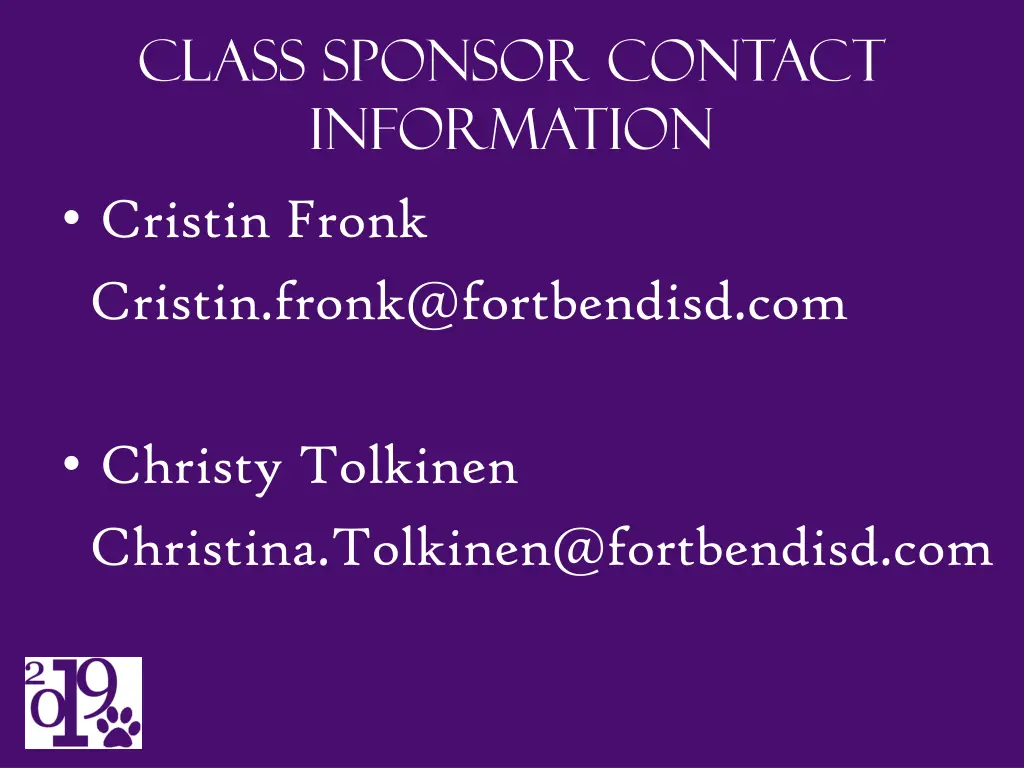 class sponsor contact information cristin fronk
