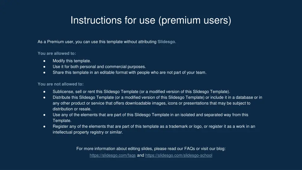 instructions for use premium users