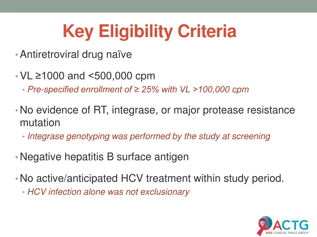 key eligibility criteria