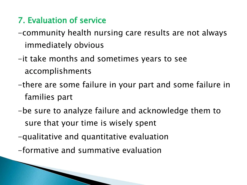 7 evaluation of service community health nursing