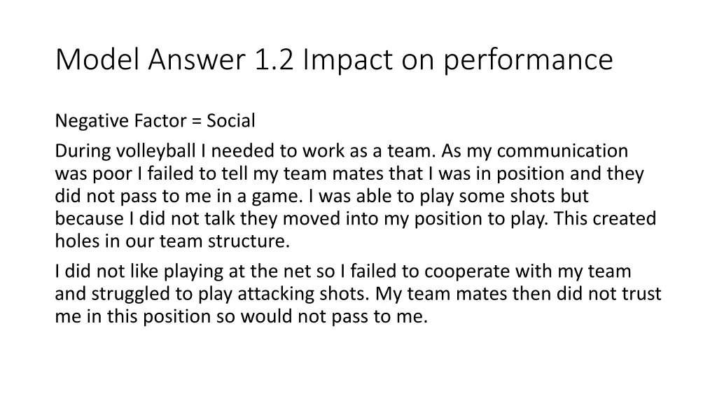 model answer 1 2 impact on performance 1