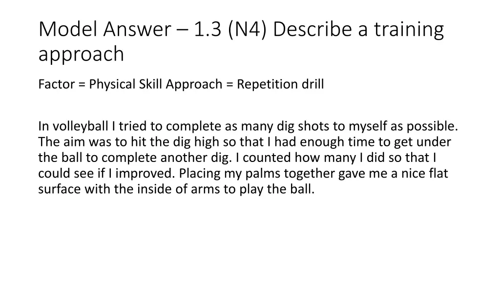 model answer 1 3 n4 describe a training approach