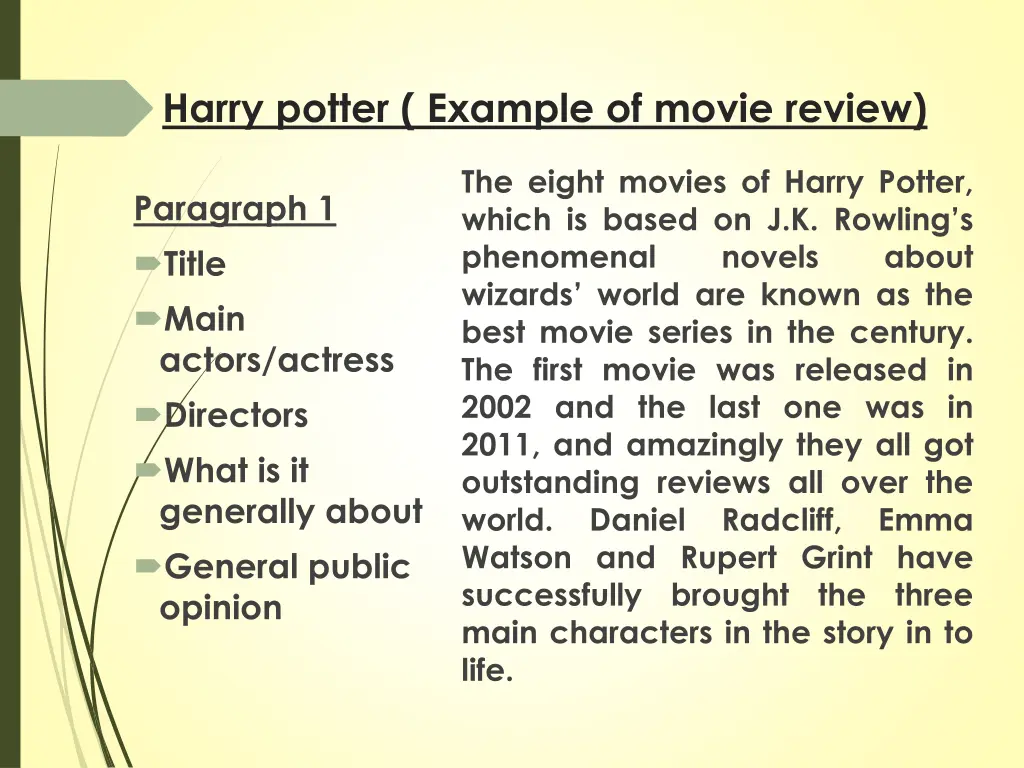 harry potter example of movie review