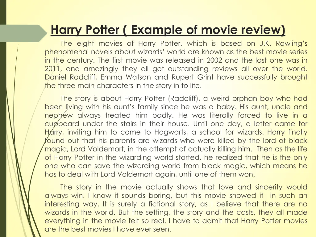 harry potter example of movie review the eight