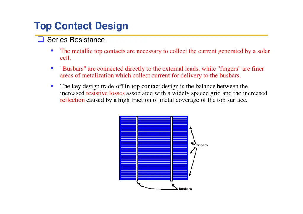 top contact design series resistance the metallic