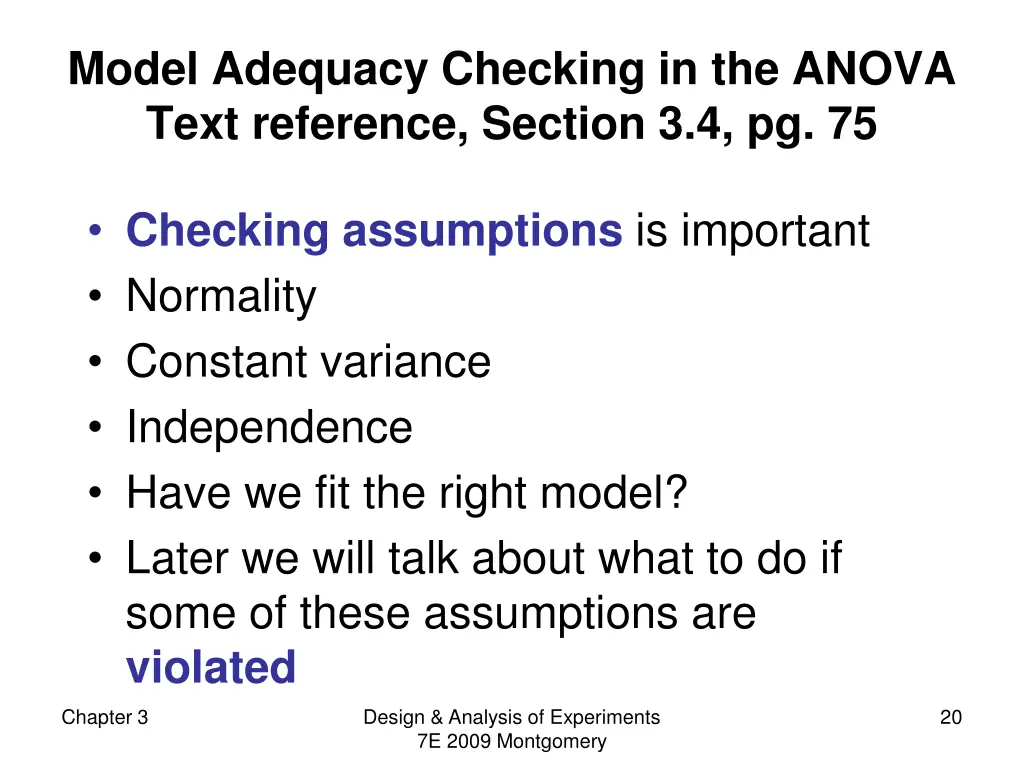model adequacy checking in the anova text
