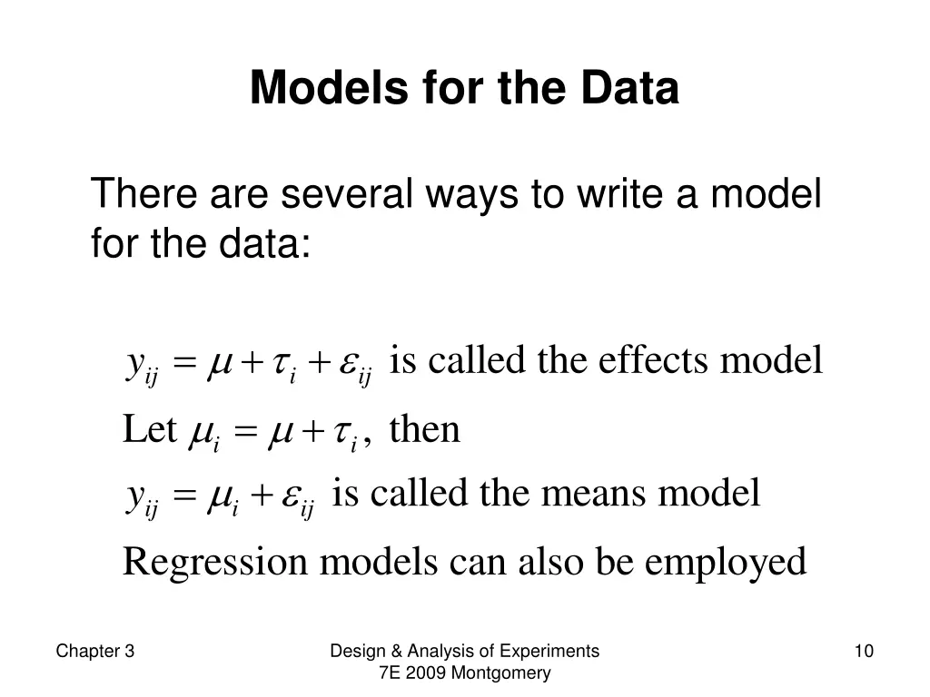 models for the data