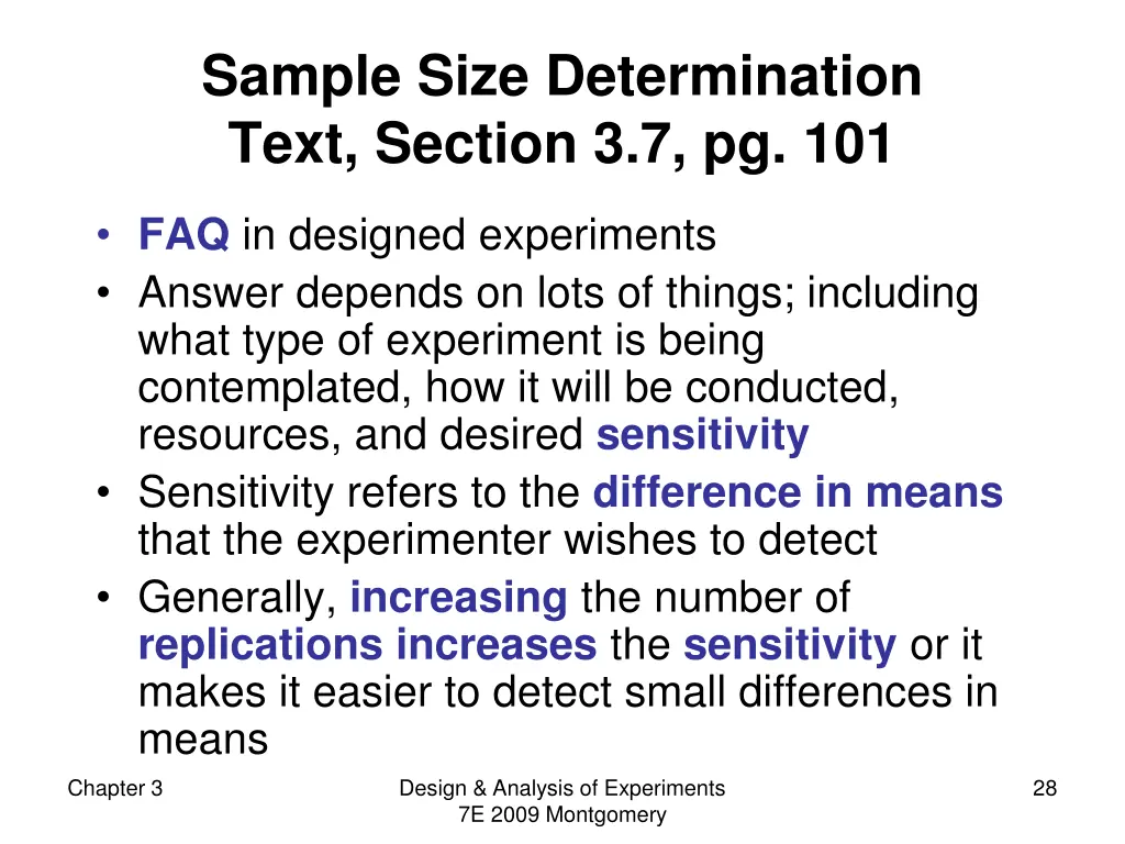 sample size determination text section 3 7 pg 101