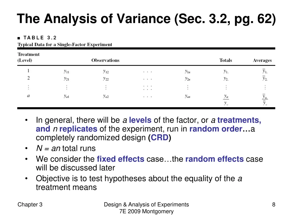 the analysis of variance sec 3 2 pg 62