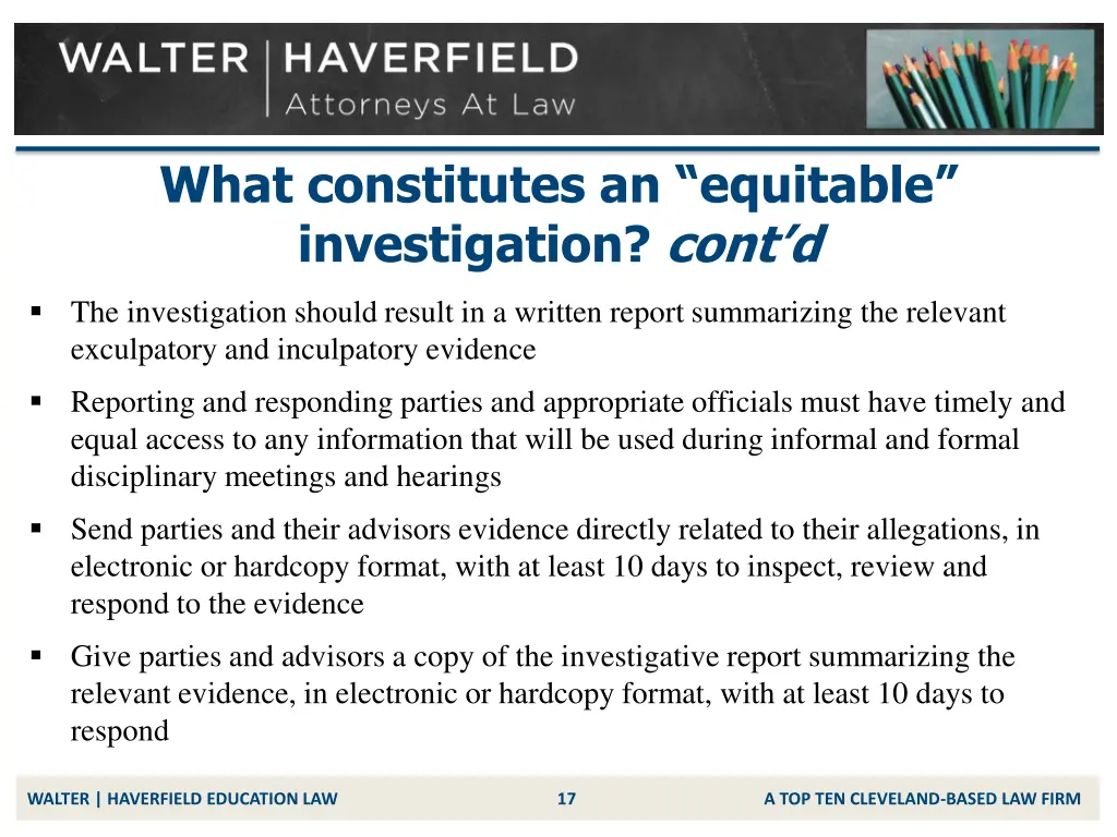 what constitutes an equitable investigation cont d 1