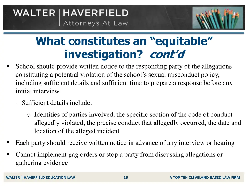 what constitutes an equitable investigation cont