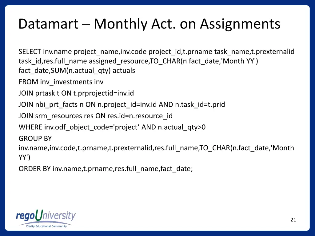 datamart monthly act on assignments