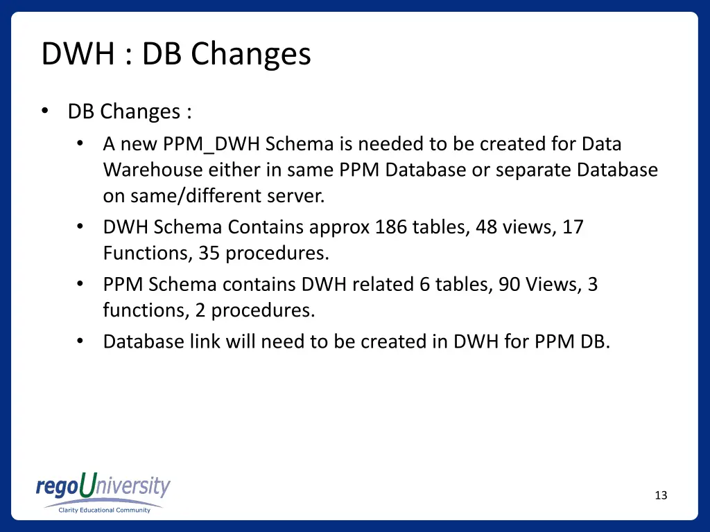 dwh db changes