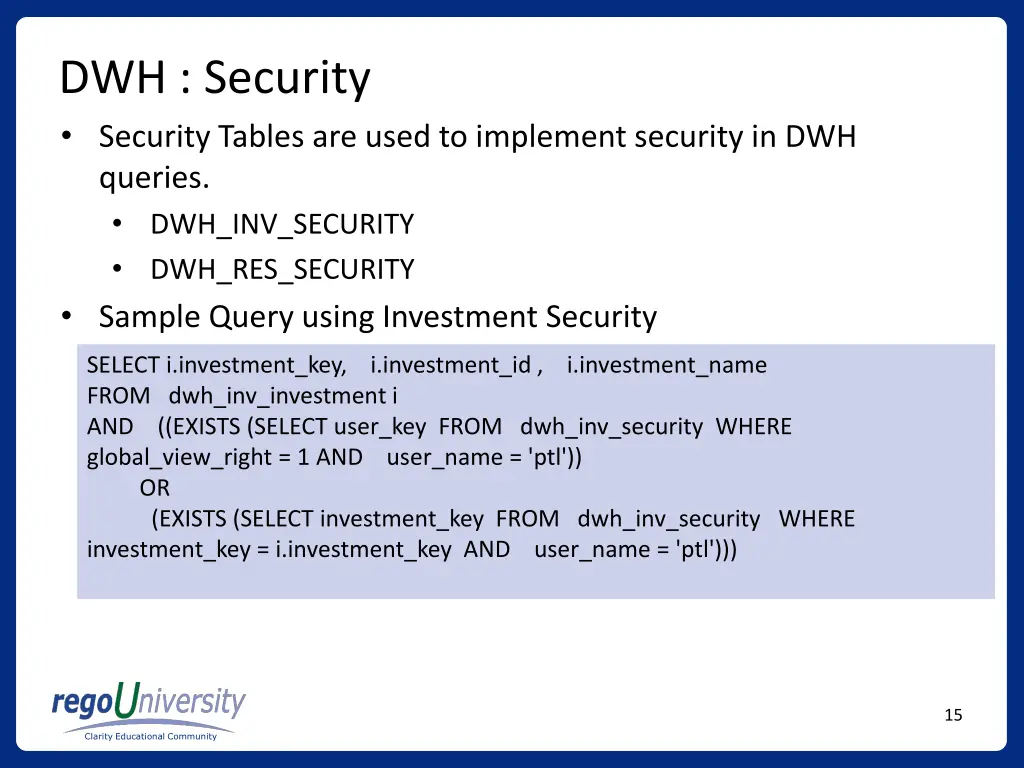 dwh security security tables are used