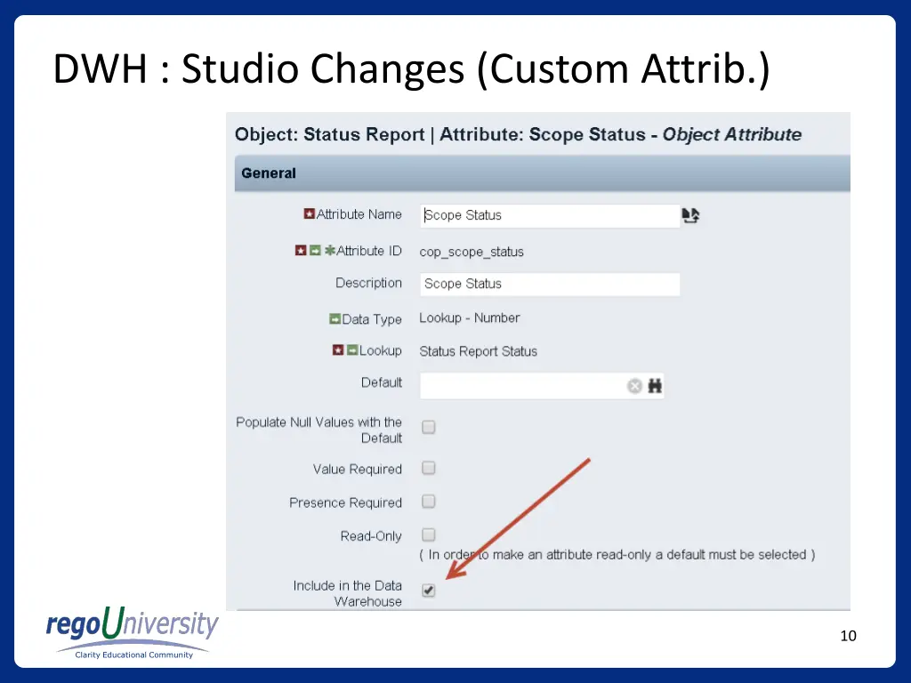 dwh studio changes custom attrib