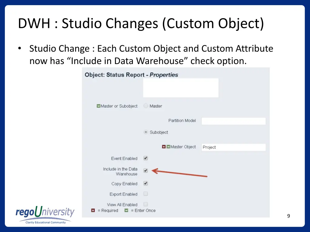 dwh studio changes custom object