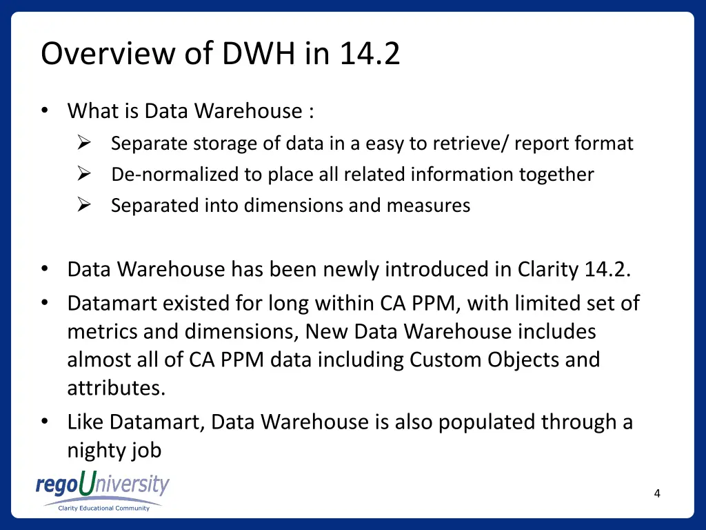 overview of dwh in 14 2 1