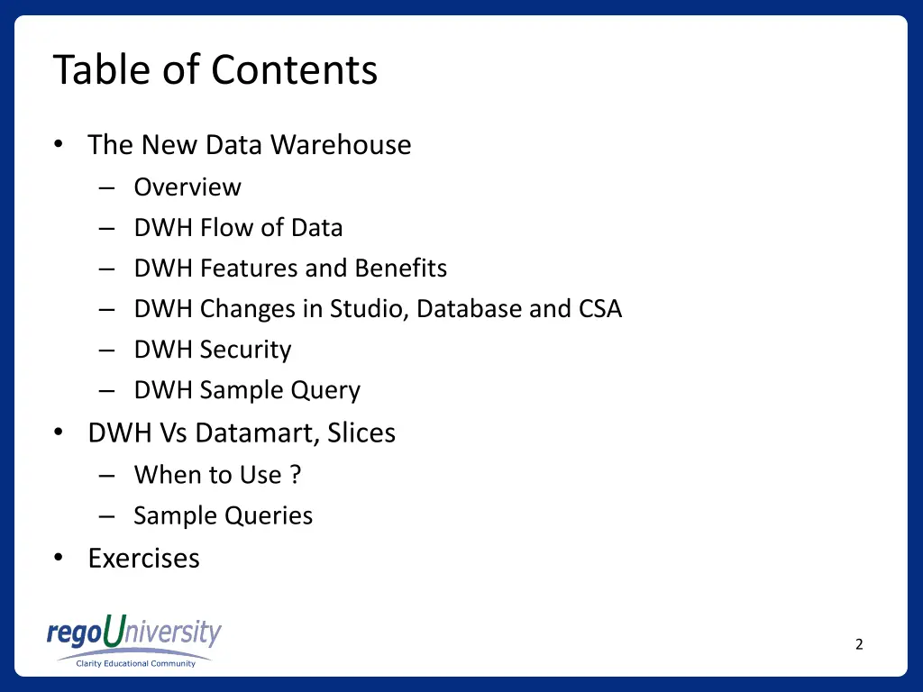table of contents