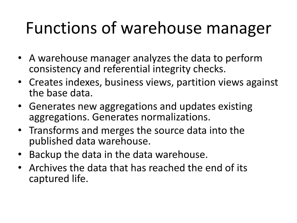 functions of warehouse manager