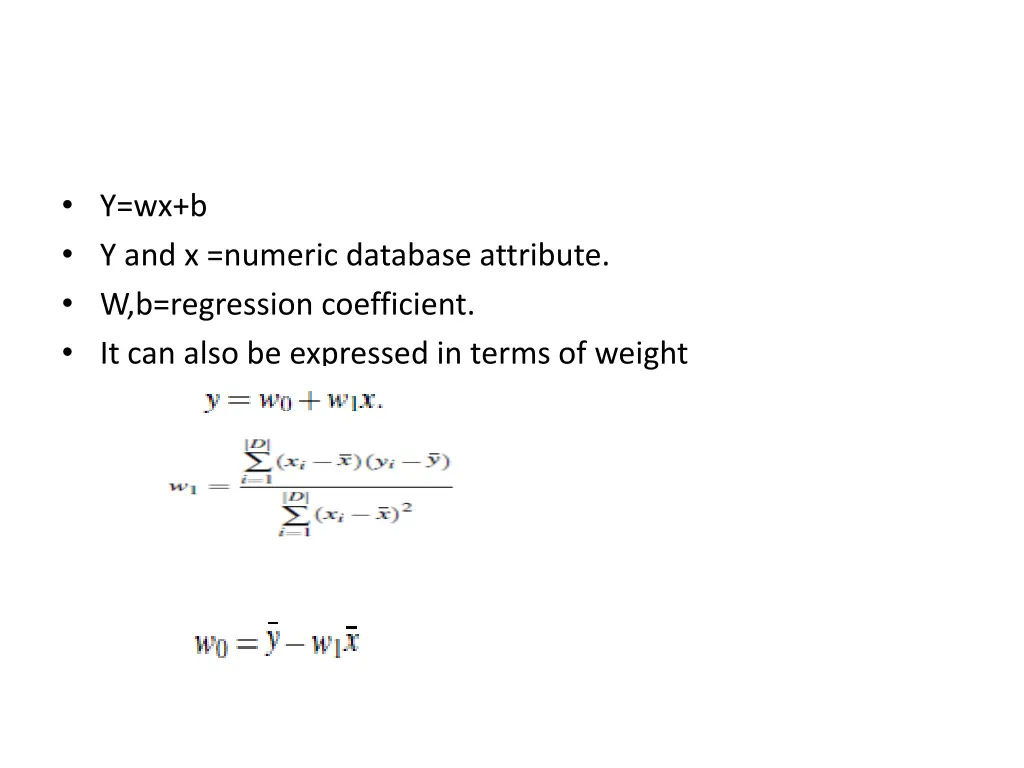 y wx b y and x numeric database attribute