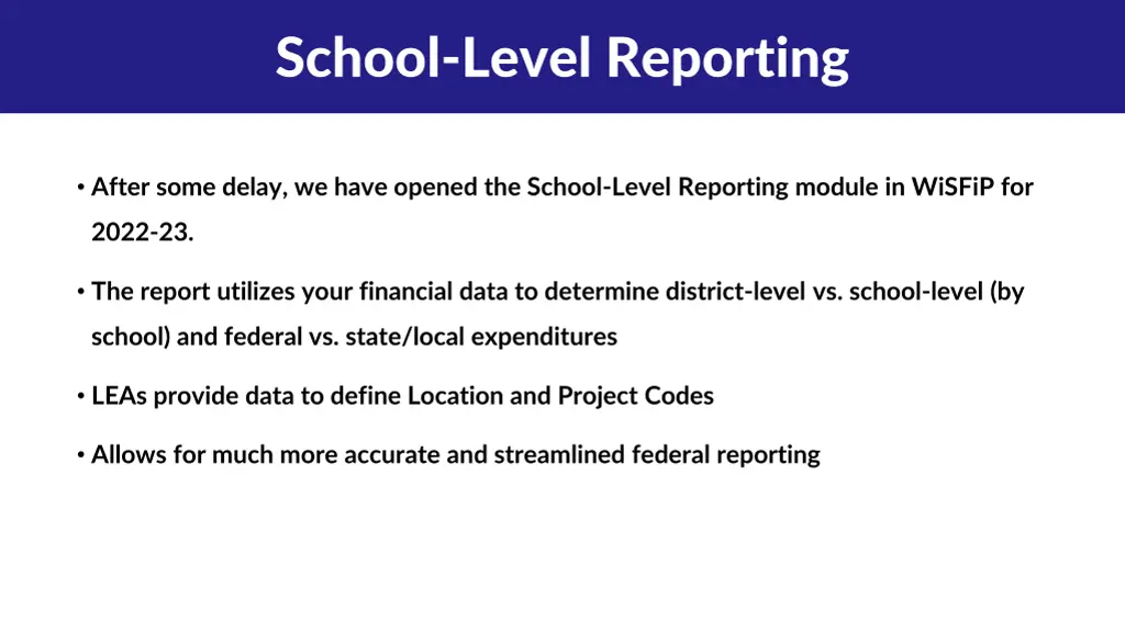 school level reporting