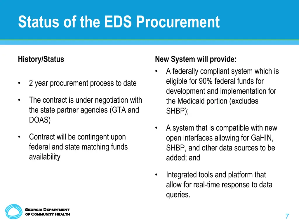 status of the eds procurement